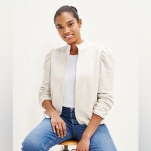 Amour Vert Knit open Jacket sweater white gray size large NWT spring puff sleeve